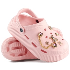 Pink flip-flops with a thick sole and decorations 1