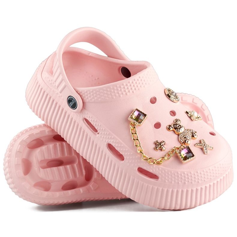 Pink flip-flops with a thick sole and decorations 1