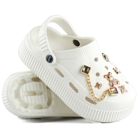 White flip-flops with a thick sole and decorations 1