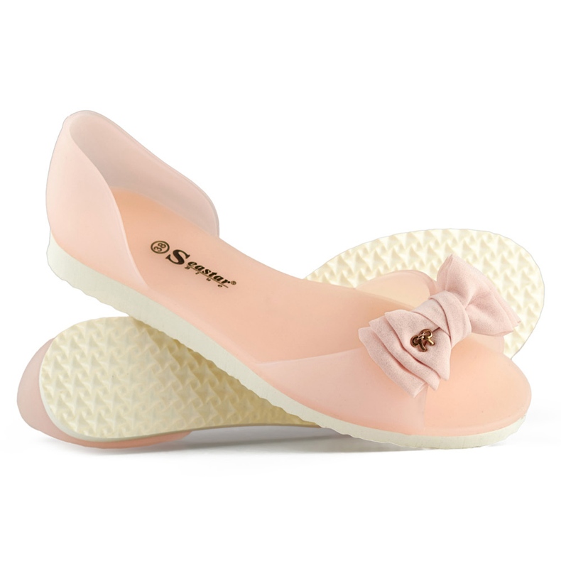 Light pink open ballet flats with a bow 1