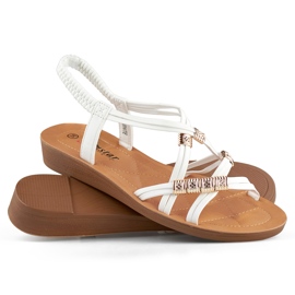 Women's sandals with elastic band with gold decoration white 1