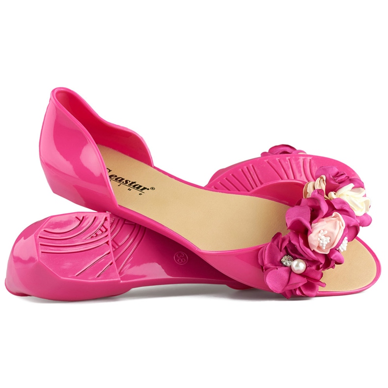 Pink open rubber ballerina shoes with flowers 1 Pink open rubber ballerina shoes with flowers 1