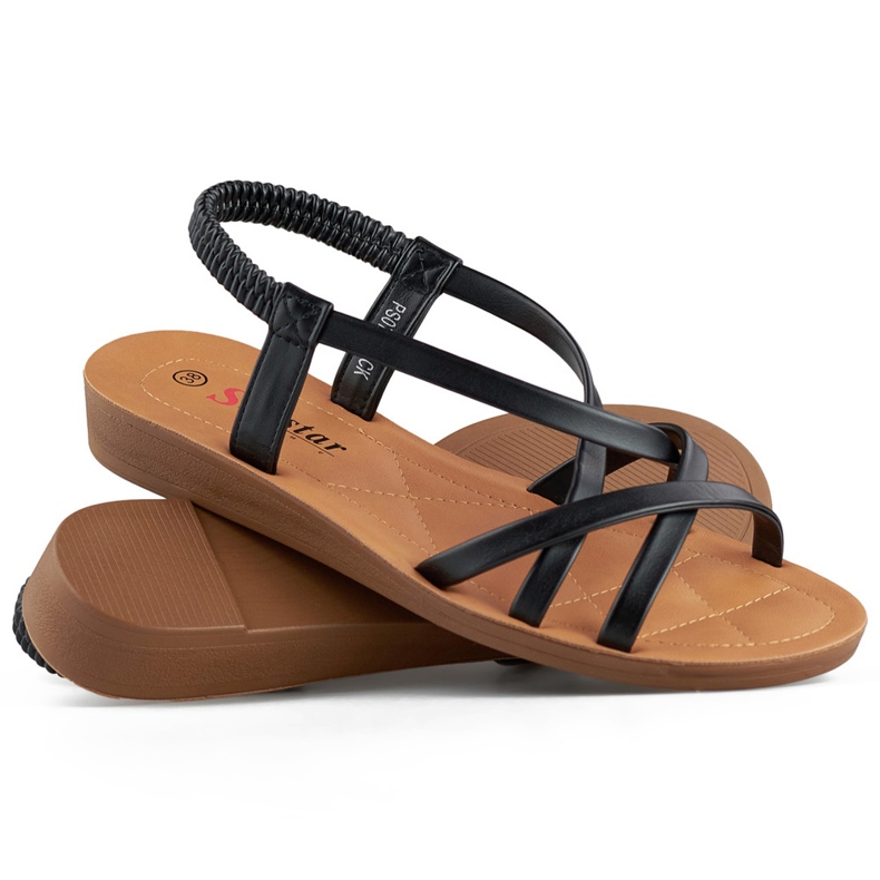 Black women's sandals with a flat sole 1