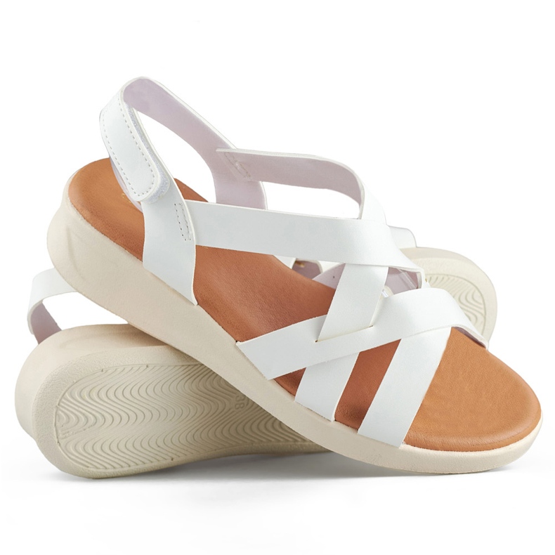 White comfortable women's sandals with a low wedge 1