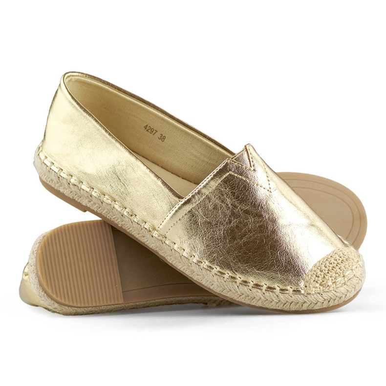 Women's golden espadrilles, comfortable golden shoes for summer 1