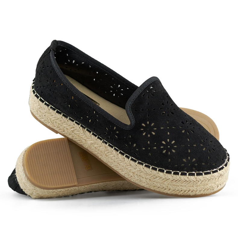 Women's black openwork espadrilles with a thick suede sole 1