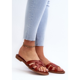 Women's Flat-Heel Flip-Flops Made of Eco-Leather Brown Rosalini 2