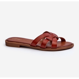Women's Flat-Heel Flip-Flops Made of Eco-Leather Brown Rosalini 1