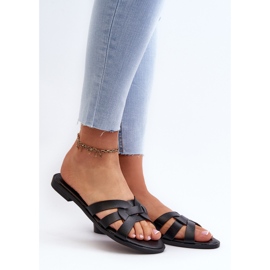 Women's Flat Flip-Flops Made of Eco Leather, Black Rosalini 2