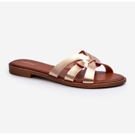 Women's Flat-Heel Flip-Flops Made of Eco-Leather, Golden Rosalini 1