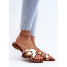 Women's Flat-Heel Flip-Flops Made of Eco-Leather, Golden Rosalini 2