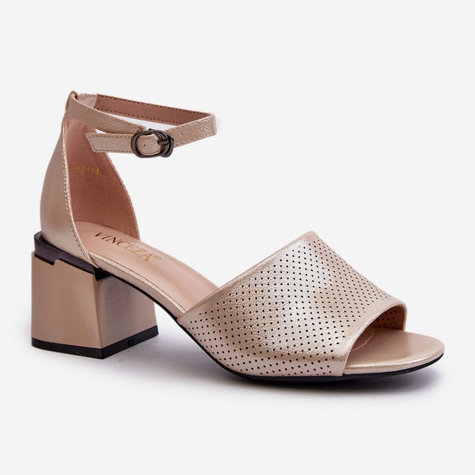 Vinceza Women's High Heel Sandals Made of Eco Leather, Gold Horissa beige 2