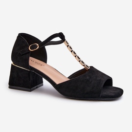 Vinceza Women's Sandals with a Block Heel and a Decorative Strap, Eco Suede, Black Obivena 1