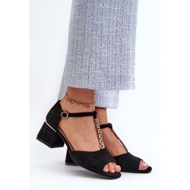 Vinceza Women's Sandals with a Block Heel and a Decorative Strap, Eco Suede, Black Obivena 2