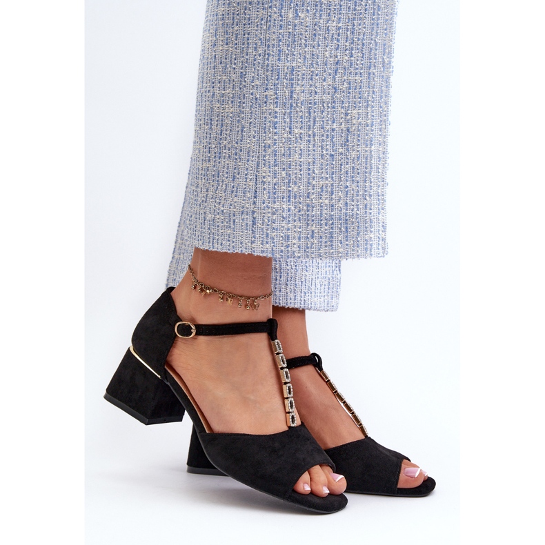 Vinceza Women's Sandals with a Block Heel and a Decorative Strap, Eco Suede, Black Obivena 2