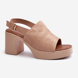 Vinceza Women's Sandals Made of Eco Suede with a Platform and High Heel, Beige Vatle 1
