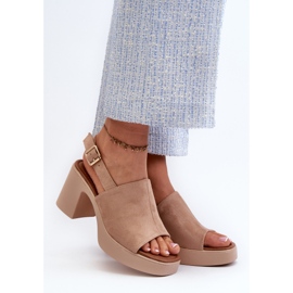 Vinceza Women's Sandals Made of Eco Suede with a Platform and High Heel, Beige Vatle 2