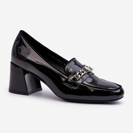 Vinceza Patent low-heeled pumps with black poppy seeds decoration 1