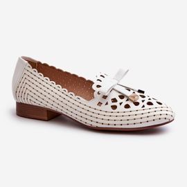 Jezzi Women's Openwork Ballerina Shoes With a Bow, White Nestavia 1