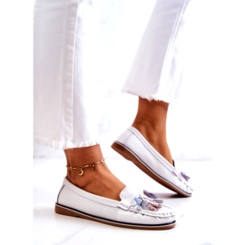 Evento Women's Leather Loafers With Fringes White Laressa 1