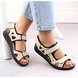 Comfortable women's leather sandals with velcro, beige Artiker 52C0294 1