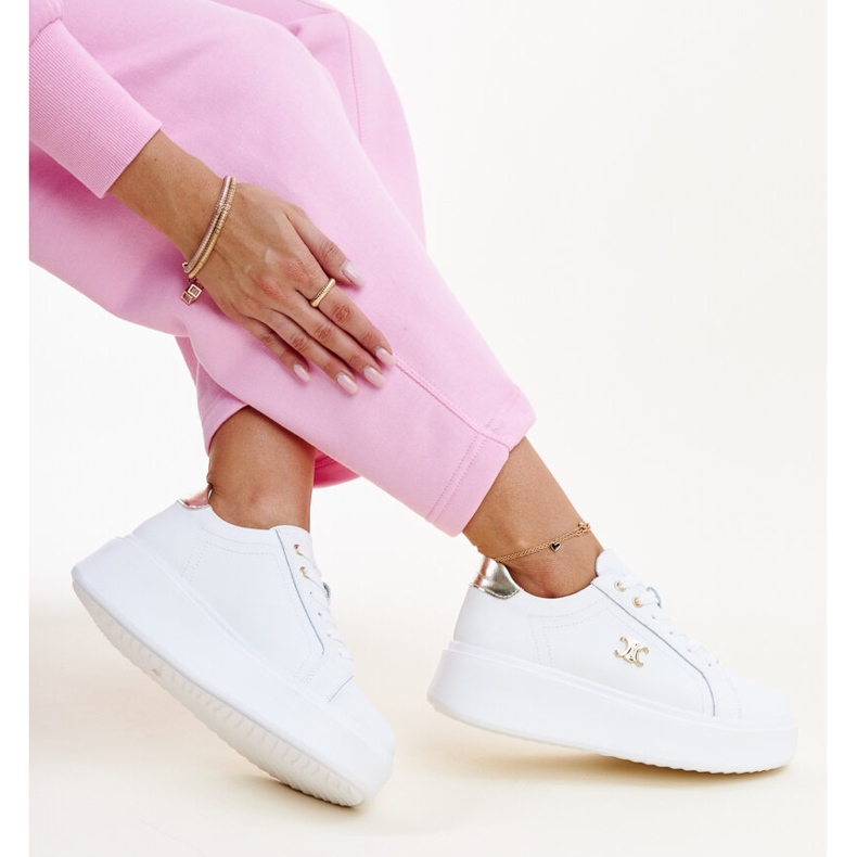 White leather sneakers with a high sole, Melita 1