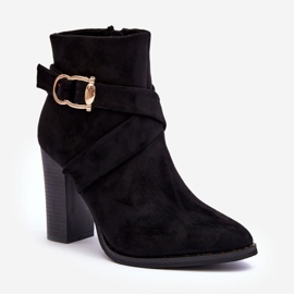 Suede Ankle Boots On A High Heel With A Buckle, Black Eftane 1