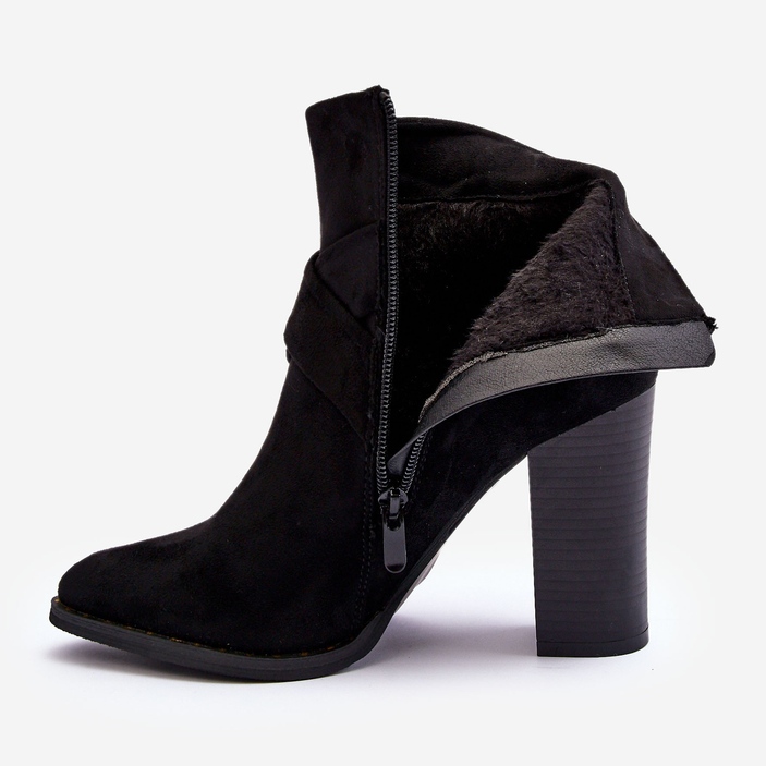 Suede Ankle Boots On A High Heel With A Buckle, Black Eftane 2