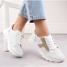 Leather women's openwork wedge sports shoes, white, T.Sokolski 245 1 Leather women's openwork wedge sports shoes, white, T.Sokolski 245 1