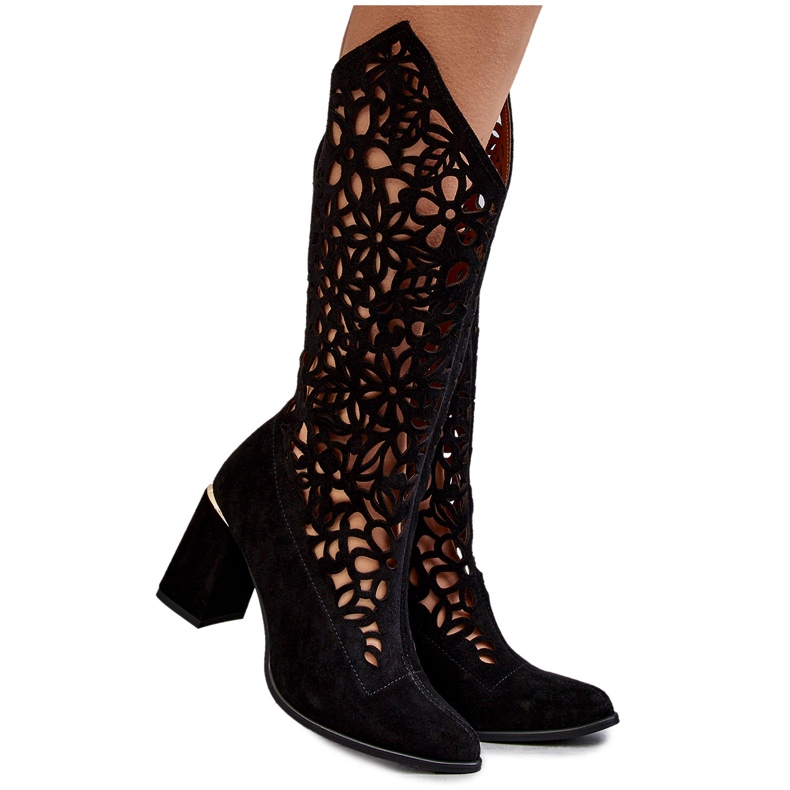 Lewski Shoes Suede Openwork Boots Leewski Shoes 3234 Black 4