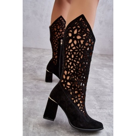 Lewski Shoes Suede Openwork Boots Leewski Shoes 3234 Black 3