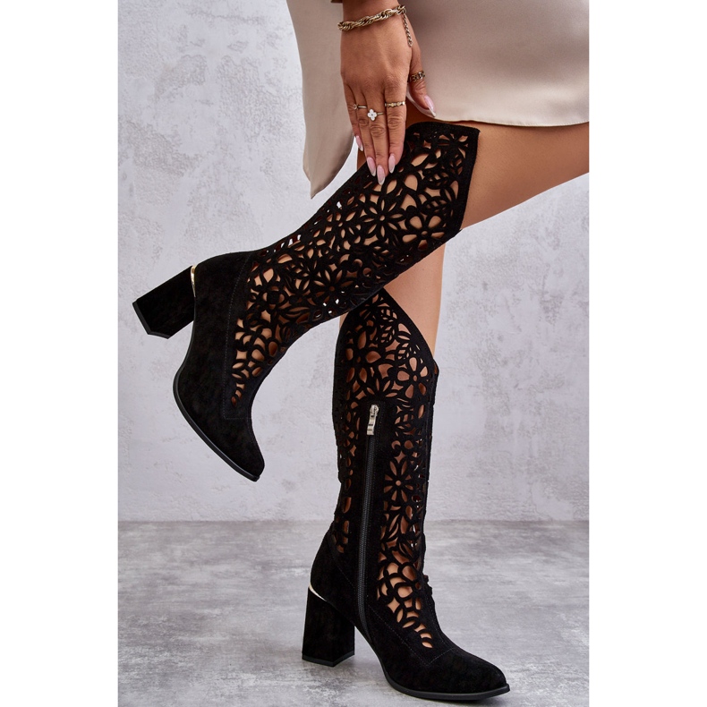 Lewski Shoes Suede Openwork Boots Leewski Shoes 3234 Black 2