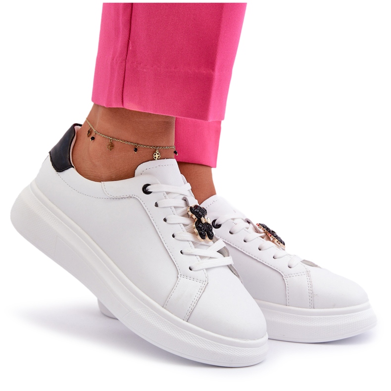Vinceza Women's Leather Sneakers With Teddy Bear, White Mirven 4 Vinceza Women's Leather Sneakers With Teddy Bear, White Mirven 4
