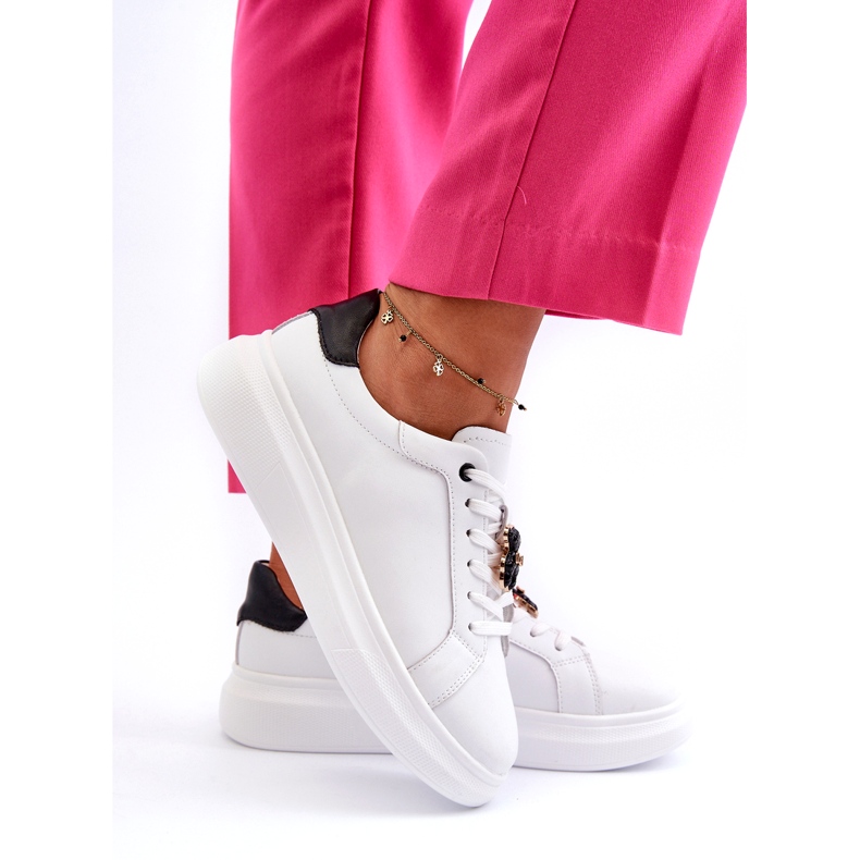 Vinceza Women's Leather Sneakers With Teddy Bear, White Mirven 3