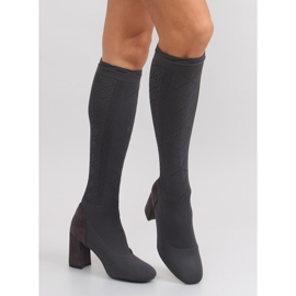 Sock boots wide heel gray grey 2