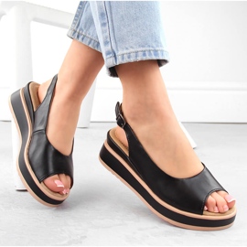 Black leather women's sandals on the platform Filippo DS6153 1