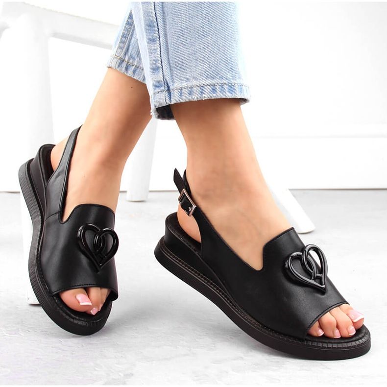 Black leather women's wedge sandals Filippo DS6069 1