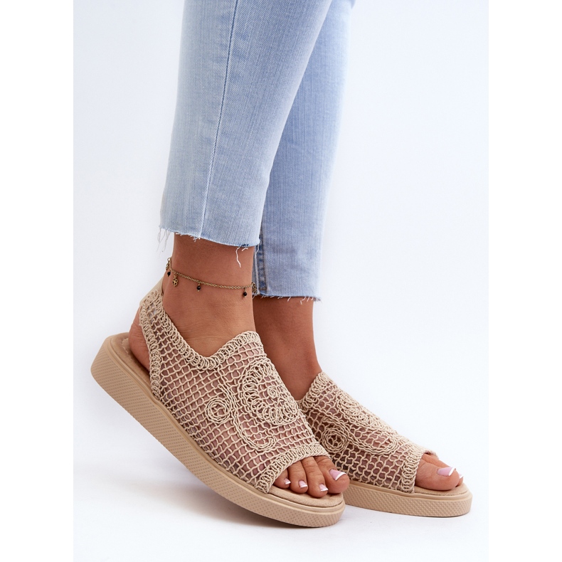 Beige Women's Openwork Sandals on the Platform Mennita 2