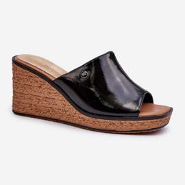 Women's Patent Wedge Flip-Flops Sergio Leone KL213 Black 1