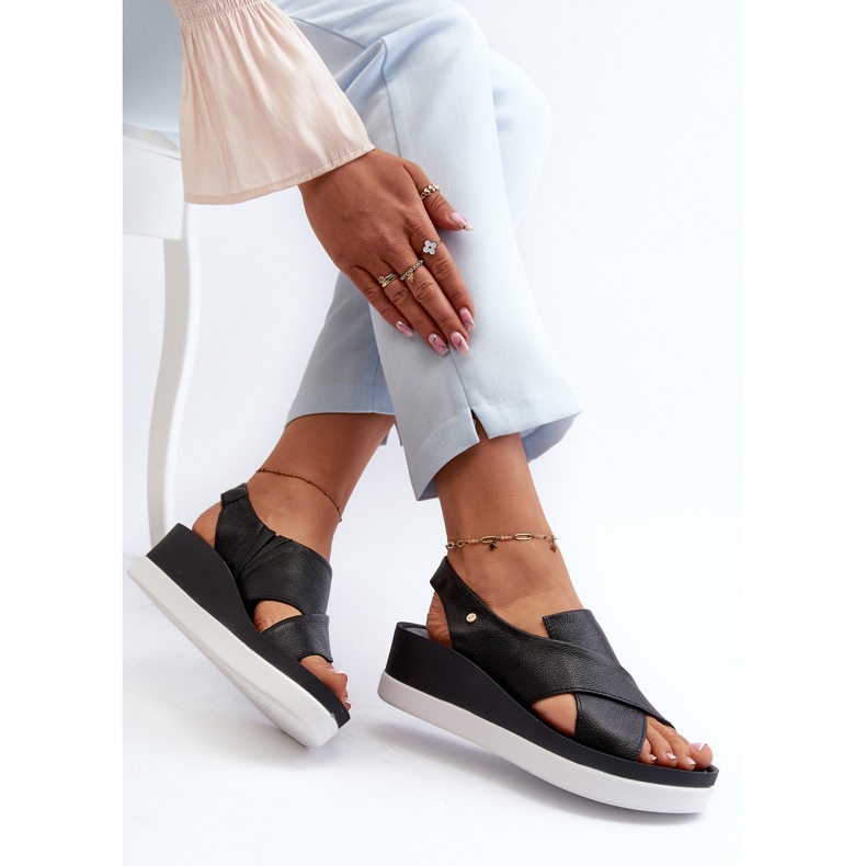 Zazoo 40256 Leather Wedge Sandals, Black 1