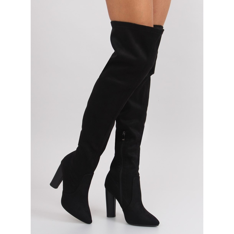 Women's thigh-high boots with almond toes black 1