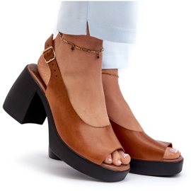Zazoo 40376 Brown Leather Sandals with Massive High Heels 8