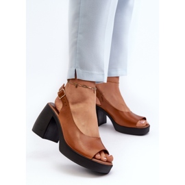 Zazoo 40376 Brown Leather Sandals with Massive High Heels 3
