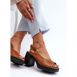 Zazoo 40376 Brown Leather Sandals with Massive High Heels 7