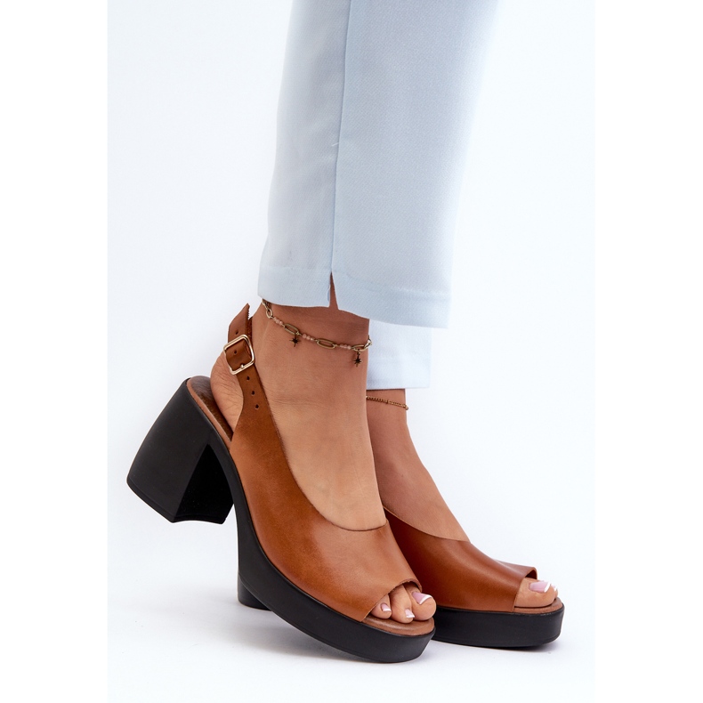 Zazoo 40376 Brown Leather Sandals with Massive High Heels 2