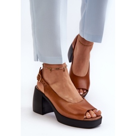 Zazoo 40376 Brown Leather Sandals with Massive High Heels 4