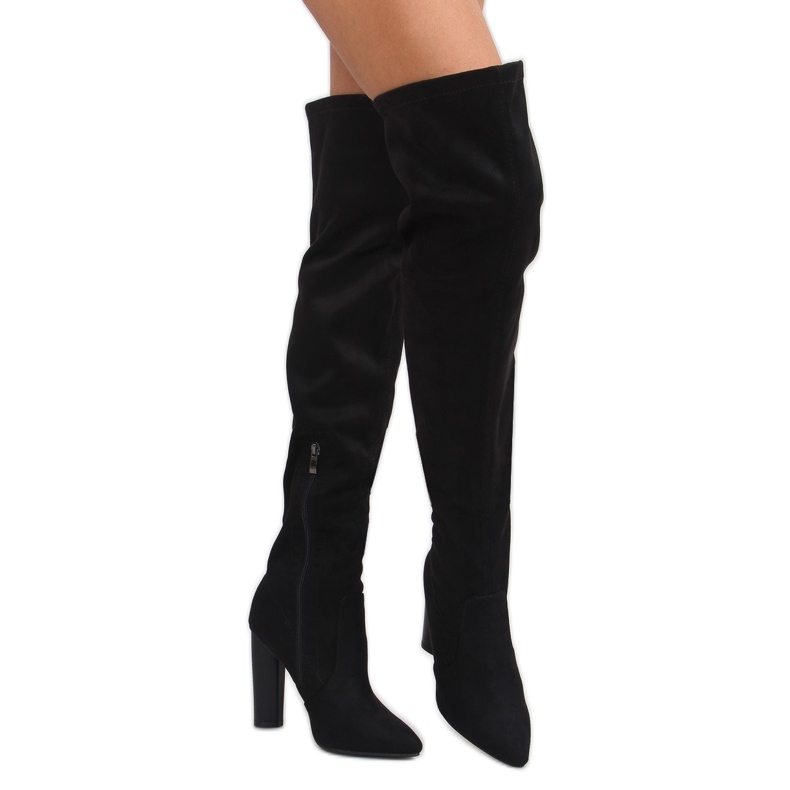 Women's thigh-high boots with almond toes black 2