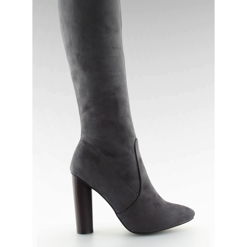 Women's thigh-high boots with almond toes grey 1