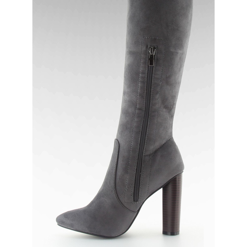 Women's thigh-high boots with almond toes grey 2