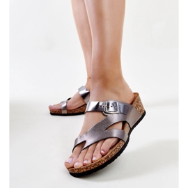 Gray metallic wedge mules Donata grey 1